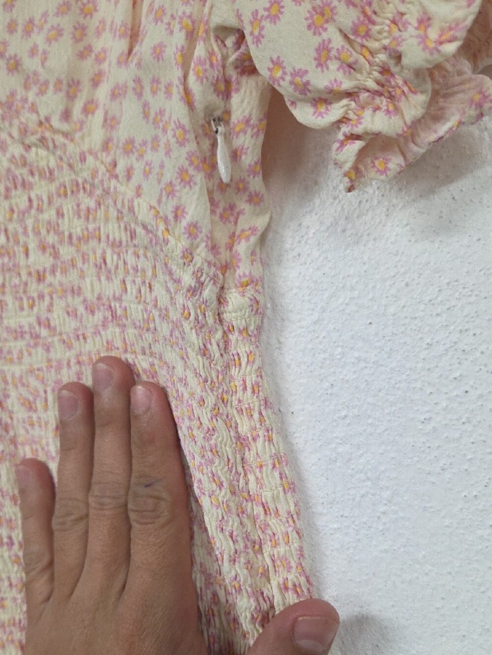 Smocked Pale Pink Floral V-Neck Mini Dress - Picture 8 of 12